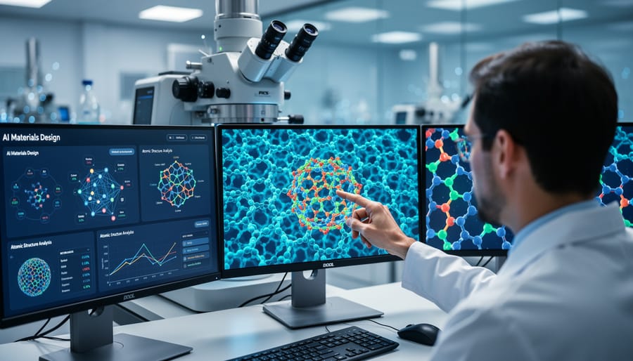 Extreme close-up of crystalline nanostructure showing geometric atomic arrangements