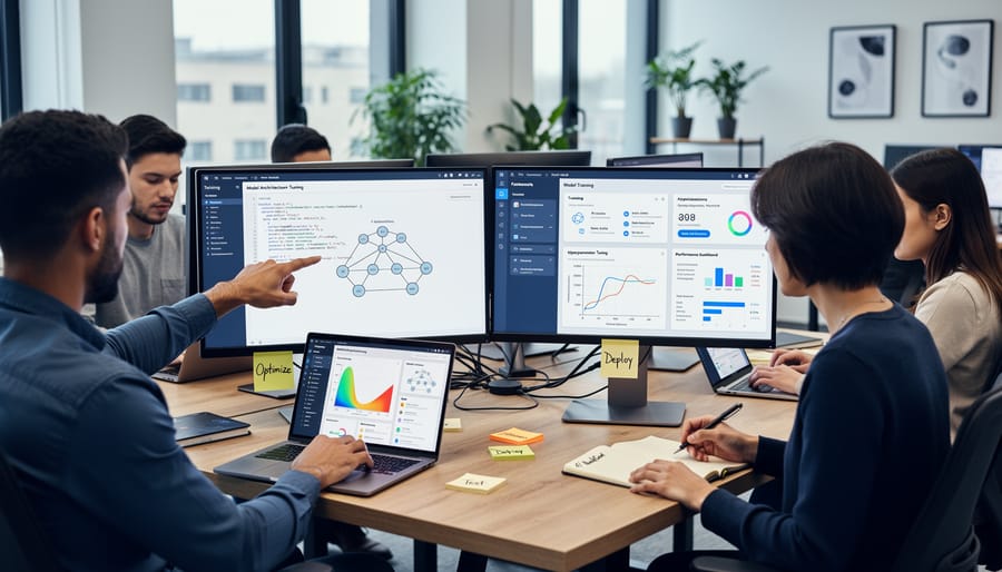Developer working on laptop with hands on keyboard in natural lighting