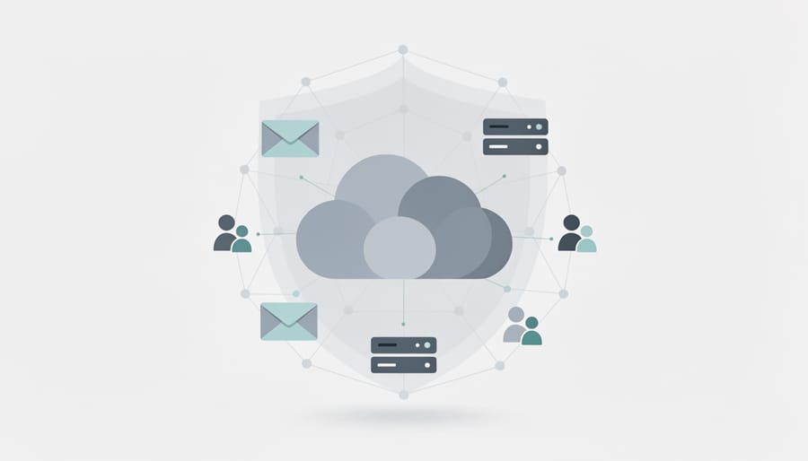 Professional using smartphone with cloud security visualization showing real-world applications