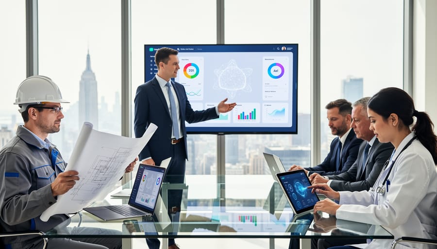 Professional working on industrial AI applications in manufacturing environment