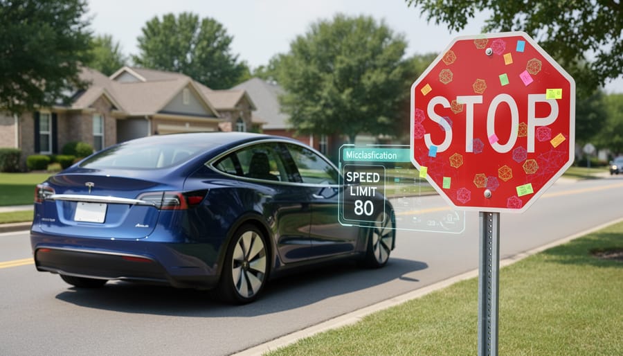Stop sign with subtle perturbations that could fool AI vision systems