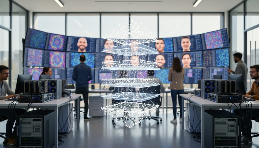 Close-up of illuminated computer circuit board showing intricate electronic pathways