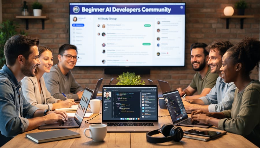 Small group of people collaborating on laptop project in modern learning space
