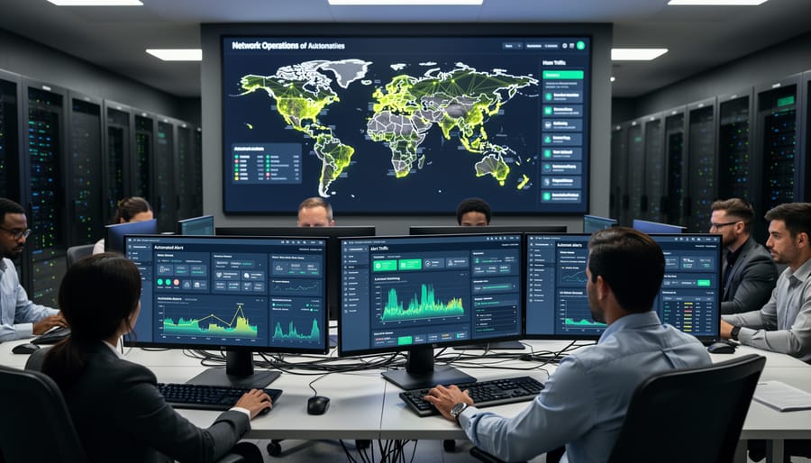 Network administrator working with real-time monitoring systems on laptop