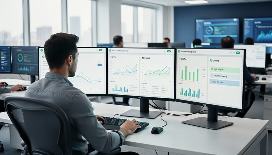 Person working on laptop implementing automated security monitoring