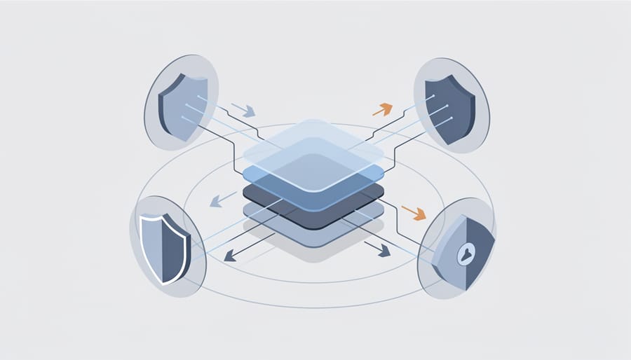 Transparent protective shield surrounding glowing digital sphere representing AI security