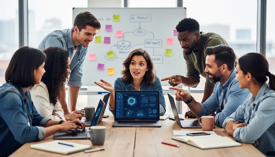 Professional learning about AI tools on laptop in bright home office setting