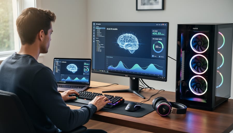 Close-up of computer RAM and processor components showing hardware requirements