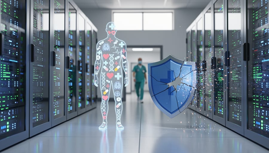 Medical records and stethoscope on desk representing healthcare data privacy concerns