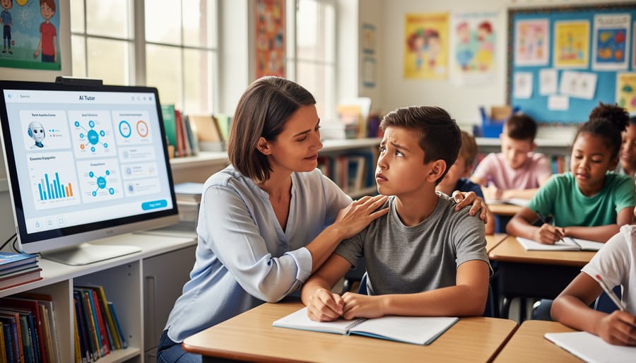 Teacher providing personal mentorship and emotional support to students in small group setting