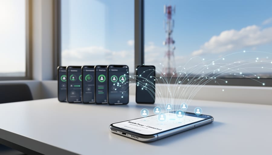 Smartphone showing mobile network connection held in professional setting