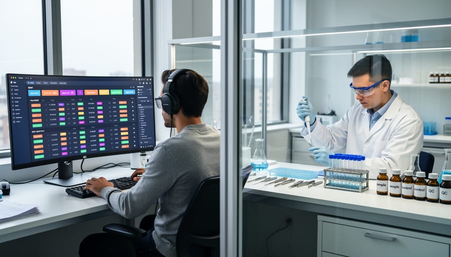 Close-up of hands performing precise sorting and quality inspection work