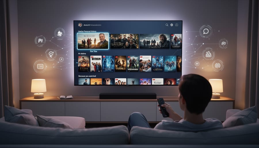 Person using tablet with personalized streaming service interface in home setting