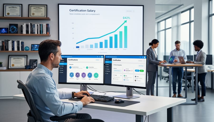 Professional engaged in online learning and skill development at home office