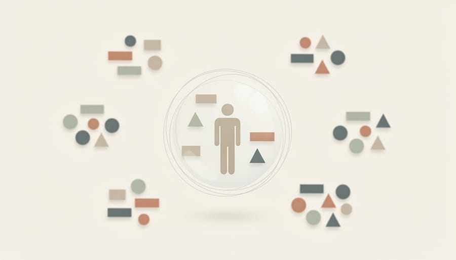 Person surrounded by multiple phones illustrating social media echo chamber effect