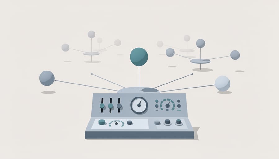 Hands adjusting controls on professional monitoring equipment