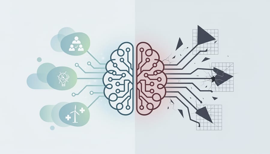 Double-edged sword balanced on its point symbolizing dual-use technology
