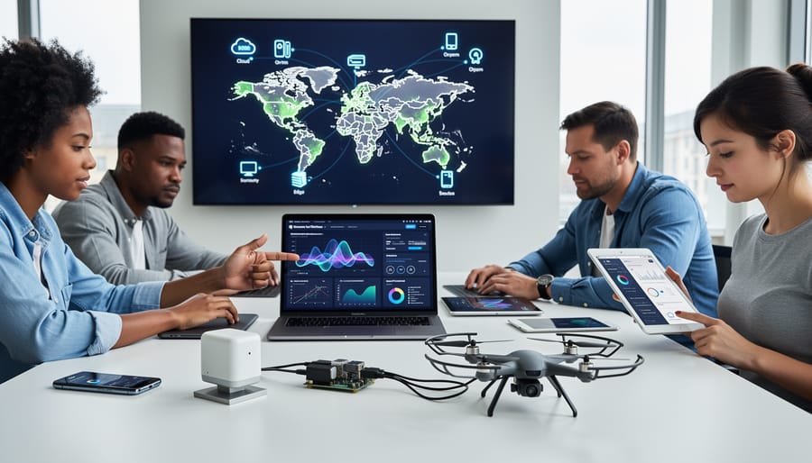 Developer workspace with multiple devices connected for edge AI development