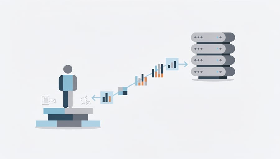 Hands on laptop with miniature rocket launching from screen representing project deployment