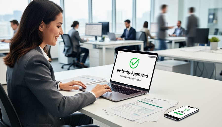 Couple reviewing instant insurance approval on smartphone