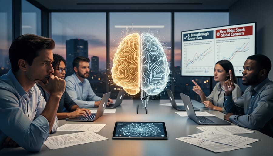 Scientist in contemplative pose at laboratory workstation considering ethical implications