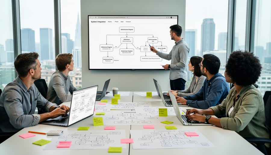 Development team collaborating on AI inference engine integration project