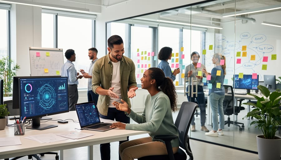 Professionals collaborating in modern office environment