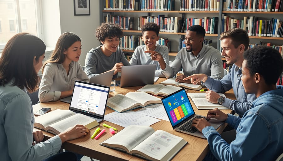 Books and digital tablet on desk with natural lighting suggesting modern learning environment