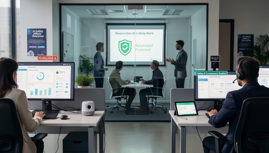 Professional woman using laptop computer in modern office setting