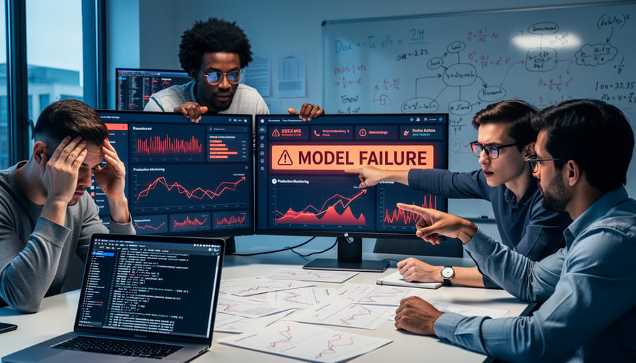 Data scientist working intensely at computer troubleshooting AI model issues