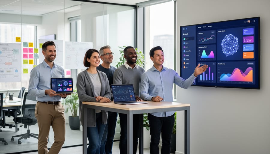 Professional portrait of confident product director in modern tech office