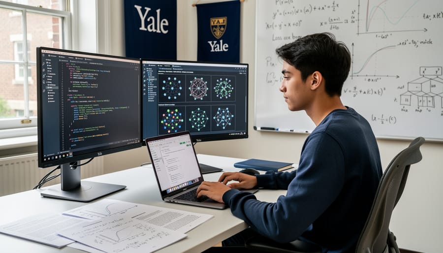 Close-up of programmer hands coding machine learning algorithms on laptop
