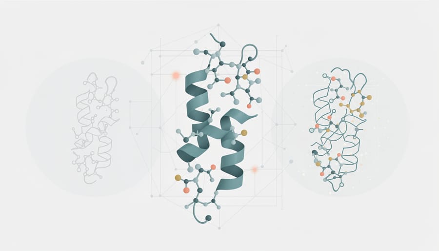 Scientist examining holographic protein structure in modern research laboratory
