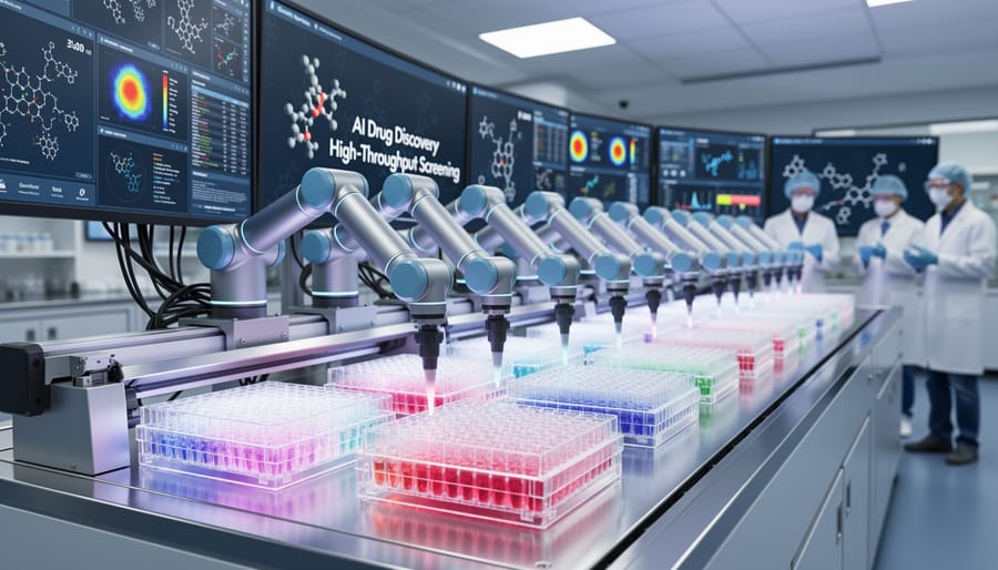 Robotic laboratory equipment conducting automated drug testing experiments