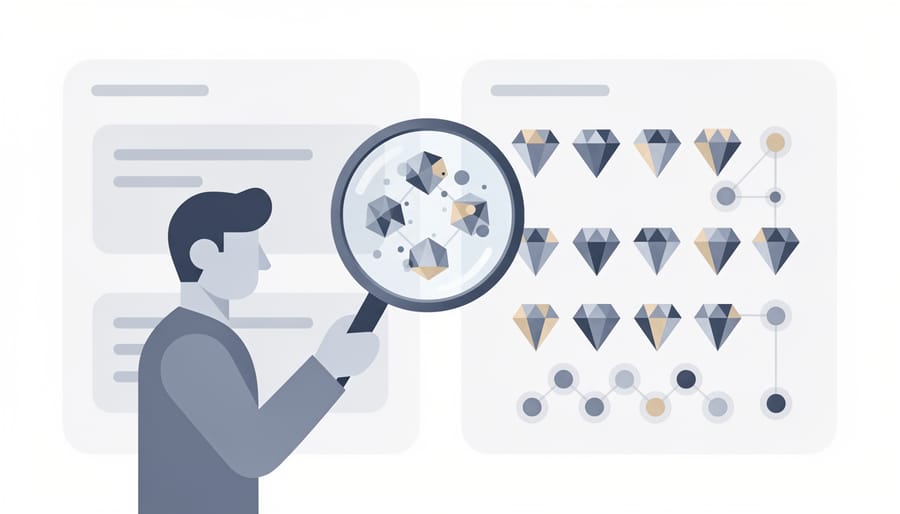 Jeweler carefully examining gemstone quality with magnifying tool in professional setting