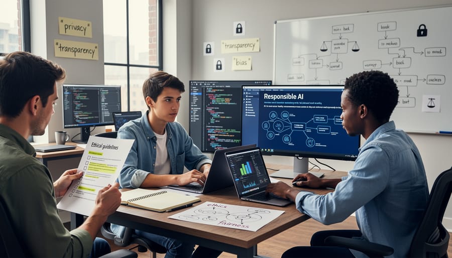 Software developer working thoughtfully at computer workstation