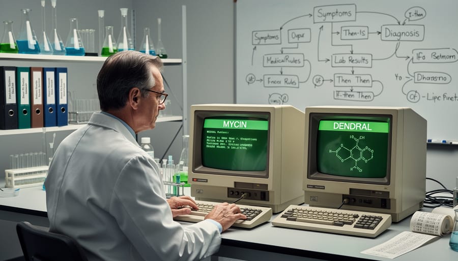 Scientist working with molecular models and chemical samples in laboratory setting