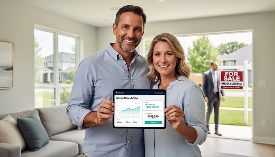 Homeowner and real estate professional shaking hands in modern living room