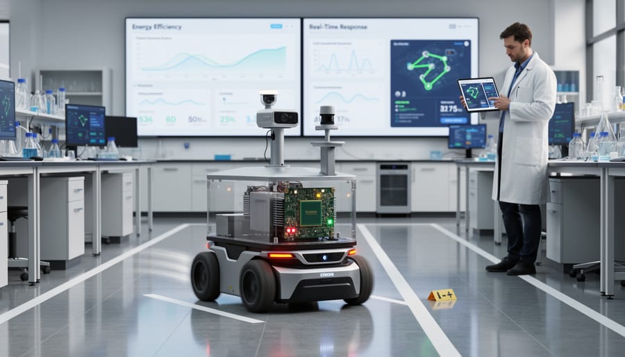 Small autonomous robot with sensors navigating in research laboratory environment