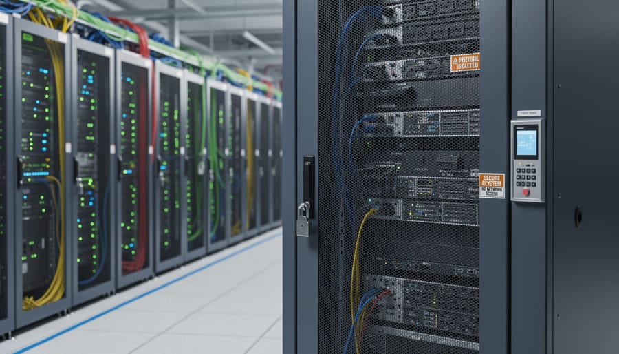 Isolated server cabinet separated from network infrastructure in modern data center