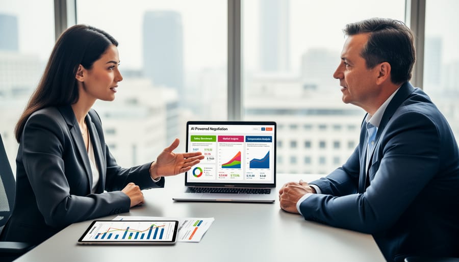 Professional woman confidently negotiating during business meeting