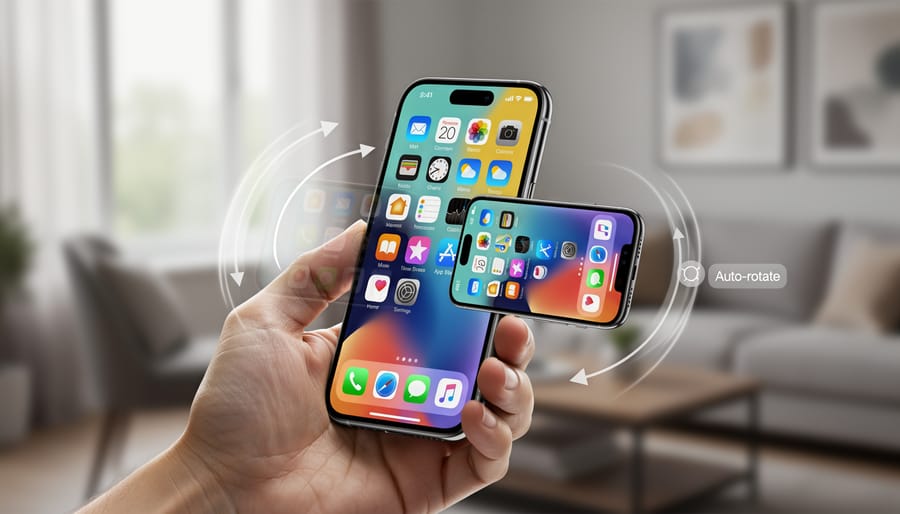 Smartphone being rotated in hand demonstrating screen orientation detection