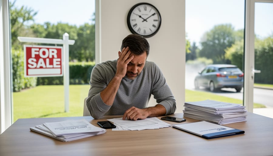 Homeowner reviewing property appraisal documents and calendar at kitchen table