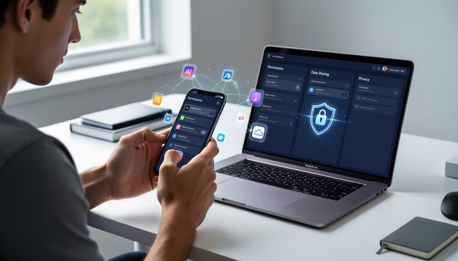 Security padlock on laptop representing privacy considerations for AI app permissions