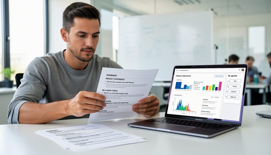 Close-up of professional working with machine learning tools and code on laptop