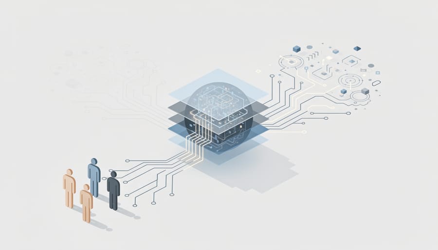 Transparent glass maze structure with visible pathways representing AI transparency