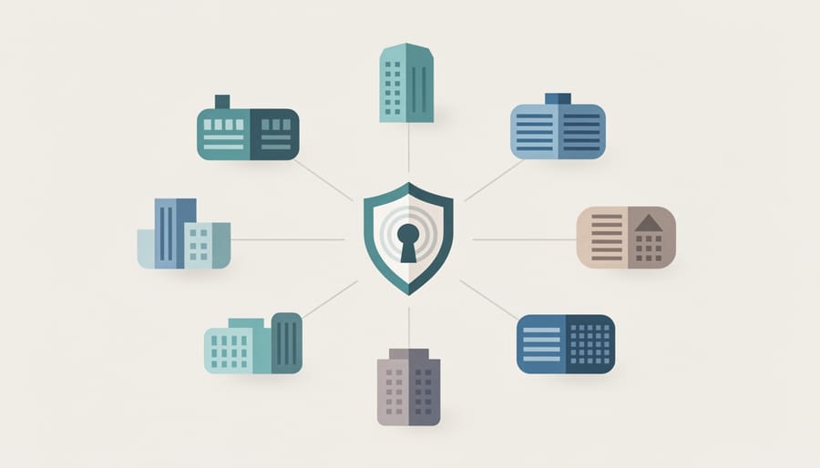 Diverse group of professionals joining hands in collaborative gesture over conference table