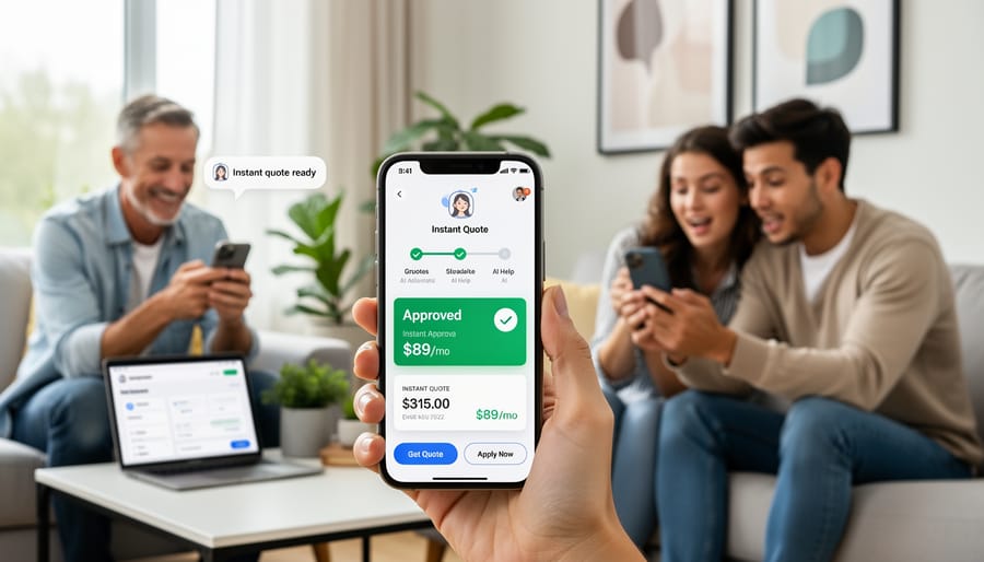 Person using smartphone insurance application for instant policy approval