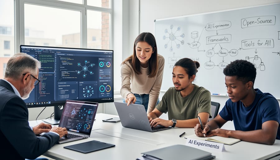 Person working with open-source AI experimentation tools on laptop in home office setting