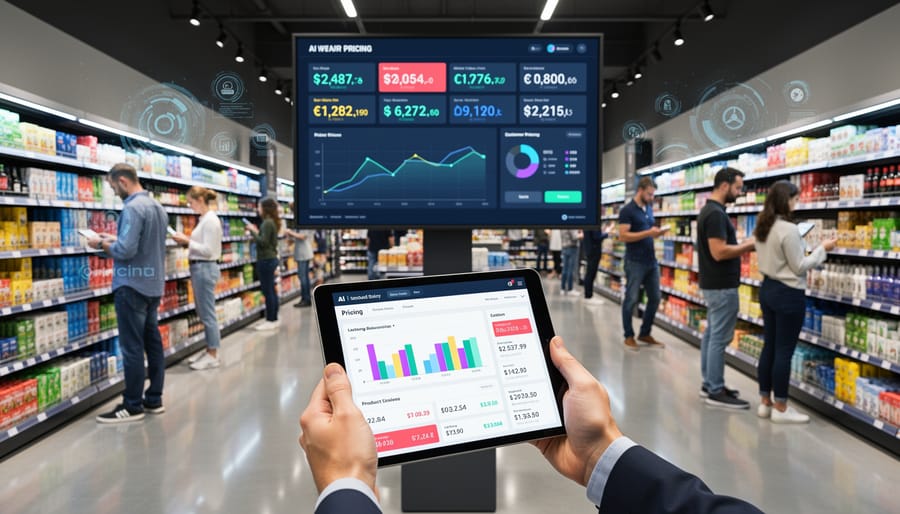 Busy retail store interior with customers shopping and product displays